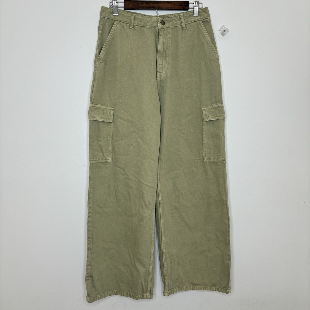 Women's Hi-Rise Wide Leg Cargo Jeans Pants 10 Olive Green 90s Grunge Baggy Boho
